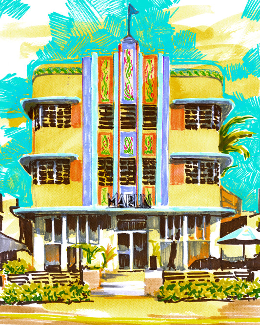 Miami Beach Marlin Hotel Wall Art Print Framed