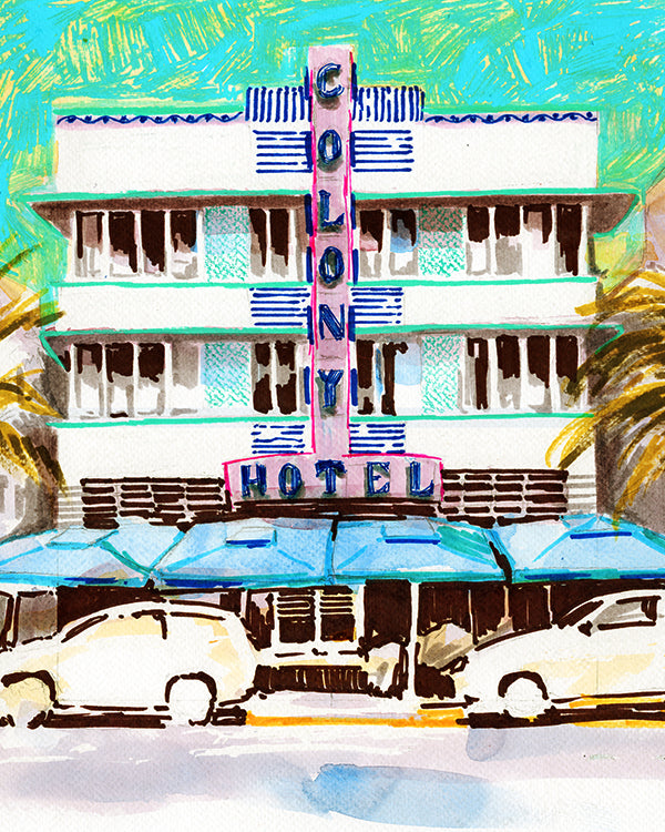 Miami Beach Colony Hotel Wall Art Print Framed