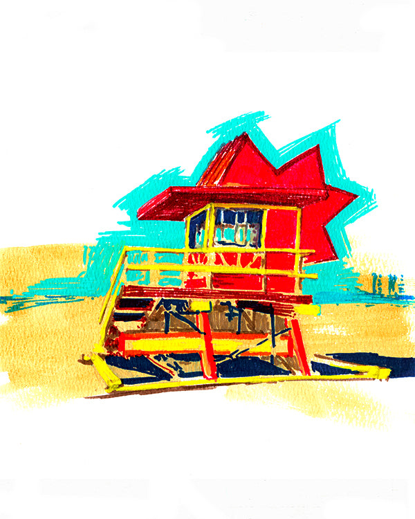 Miami Beach Lifeguard stand Wall Art Print Framed